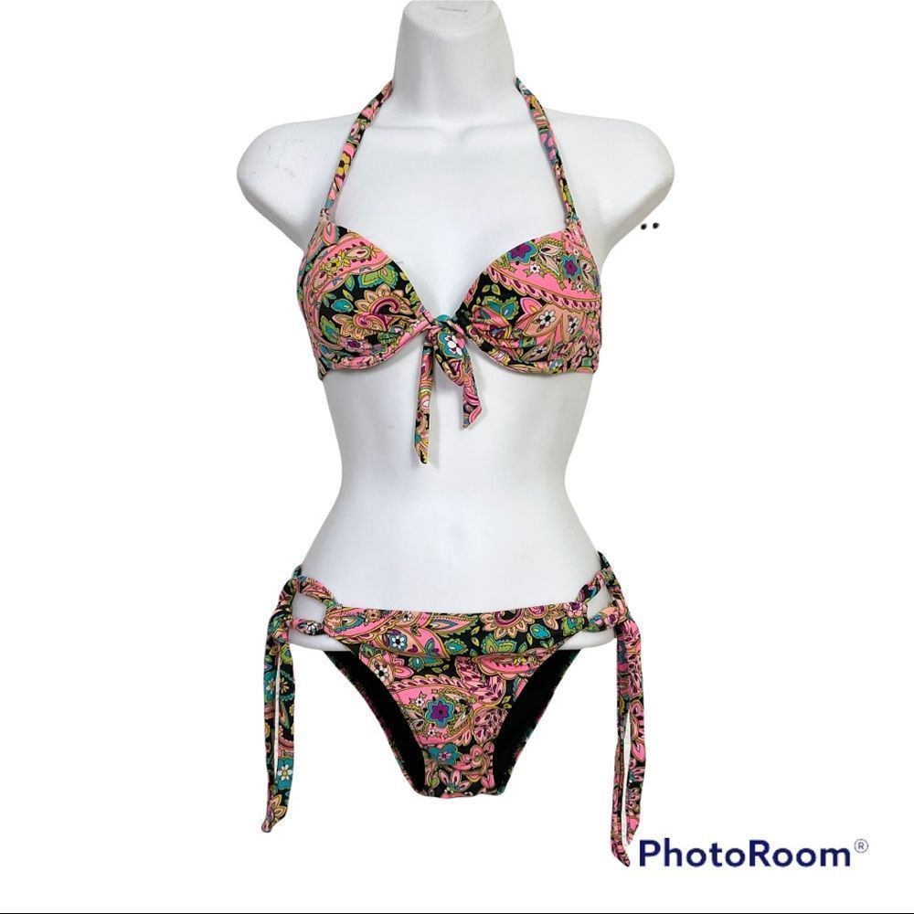 Victoria's Secret Multicolored Printed Halter Two-Piece Swimsuit Bikini 32A S